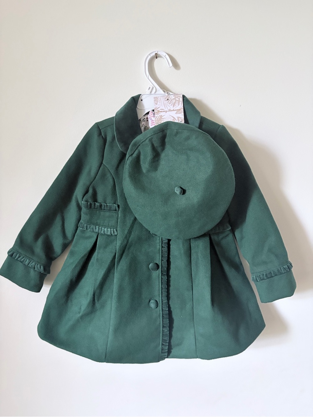 NWT Tommy Bahama Deep Green Toddler Girls Dress Coat with Matching Beret